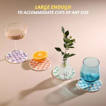 Folkulture Coasters for Drinks, Pack of 4 Farmhouse Coasters, 4" Round Cute Boho Coasters for Coffee Table Décor, Modern Bar Coasters or Beaded Rustic Coasters for Table