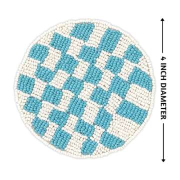 Folkulture Coasters for Drinks, Pack of 4 Farmhouse Coasters, 4" Round Cute Boho Coasters for Coffee Table Décor, Modern Bar Coasters or Beaded Rustic Coasters for Table
