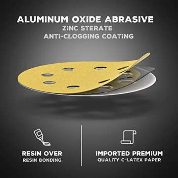 5 Inch 150 Grit Sanding Disc, 8 Hole Hook and Loop Aluminum Oxide Sanding Discs for Disc Sanders & Orbital Sanders - 50 Pack by toolant