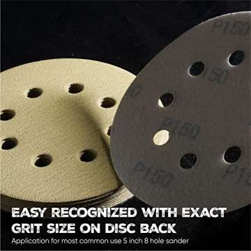 5 Inch 150 Grit Sanding Disc, 8 Hole Hook and Loop Aluminum Oxide Sanding Discs for Disc Sanders & Orbital Sanders - 50 Pack by toolant