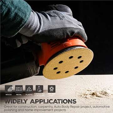 5 Inch 150 Grit Sanding Disc, 8 Hole Hook and Loop Aluminum Oxide Sanding Discs for Disc Sanders & Orbital Sanders - 50 Pack by toolant