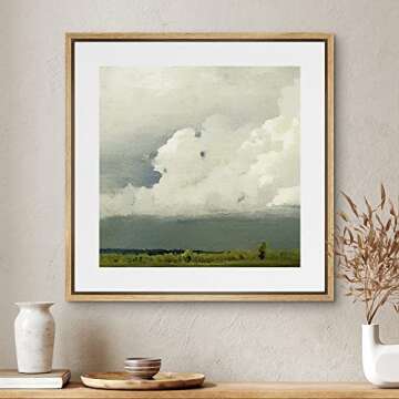 SIGNWIN Framed Canvas Print Wall Art Storm Clouds Over Green Countryside Field Nature Wilderness Illustrations Fine Art Farmhouse/Country Minimal for Living Room, Bedroom, Office - 24"x24" Natural