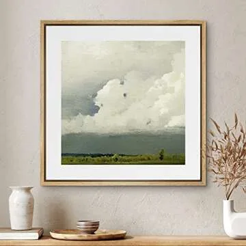 SIGNWIN Framed Canvas Print Wall Art Storm Clouds Over Green Countryside Field Nature Wilderness Illustrations Fine Art Farmhouse/Country Minimal for Living Room, Bedroom, Office - 24"x24" Natural