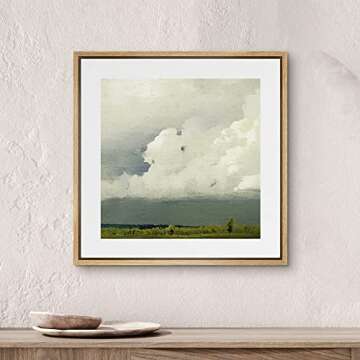 SIGNWIN Framed Canvas Print Wall Art Storm Clouds Over Green Countryside Field Nature Wilderness Illustrations Fine Art Farmhouse/Country Minimal for Living Room, Bedroom, Office - 24"x24" Natural