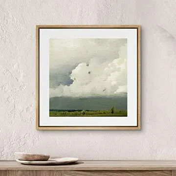 SIGNWIN Framed Canvas Print Wall Art Storm Clouds Over Green Countryside Field Nature Wilderness Illustrations Fine Art Farmhouse/Country Minimal for Living Room, Bedroom, Office - 24"x24" Natural