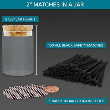 Thankful Greetings 2" Black Matches in Glass Jar with Strikers