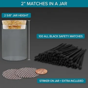 Thankful Greetings 2" Black Matches in Glass Jar with Strikers