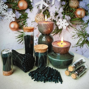 Thankful Greetings 2" Black Matches in Glass Jar with Strikers