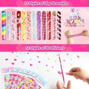 YTKIH 24 Packet, Bulk Valentines Day Gifts for Kids Classroom Exchange, Include Cards, Slap Bracelet, Pencil, Eraser, Cup, Seal, Valentine Party Favors Class School Exchange