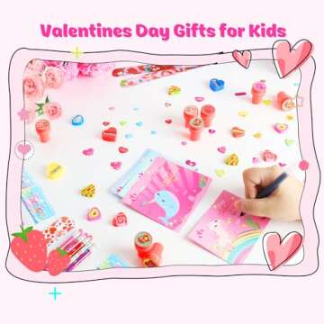 YTKIH 24 Packet, Bulk Valentines Day Gifts for Kids Classroom Exchange, Include Cards, Slap Bracelet, Pencil, Eraser, Cup, Seal, Valentine Party Favors Class School Exchange
