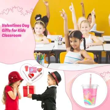 YTKIH 24 Packet, Bulk Valentines Day Gifts for Kids Classroom Exchange, Include Cards, Slap Bracelet, Pencil, Eraser, Cup, Seal, Valentine Party Favors Class School Exchange