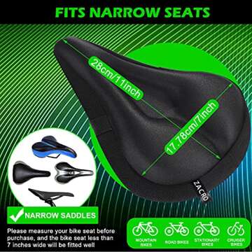Zacro Bike Seat Cushion - Gel Padded Cover for Men Women Comfort, Extra Soft Exercise Bicycle Compatible with Peloton, Stationary or Cruiser Seats