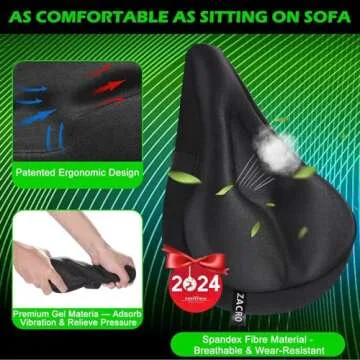 Zacro Bike Seat Cushion - Gel Padded Cover for Men Women Comfort, Extra Soft Exercise Bicycle Compatible with Peloton, Stationary or Cruiser Seats
