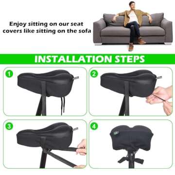 Zacro Bike Seat Cushion - Gel Padded Cover for Men Women Comfort, Extra Soft Exercise Bicycle Compatible with Peloton, Stationary or Cruiser Seats