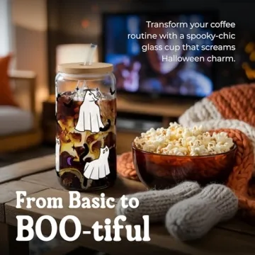 Cute Halloween Ghost Cat Glass Cup for Kids & Adults