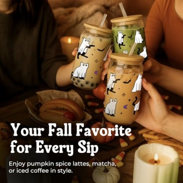 Cute Halloween Ghost Cat Glass Cup for Kids & Adults