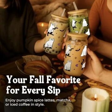 Cute Halloween Ghost Cat Glass Cup for Kids & Adults