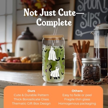 Cute Halloween Ghost Cat Glass Cup for Kids & Adults