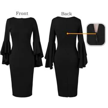 VFSHOW Womens Little Black Bell Sleeves Cocktail Party Casual Bodycon Pencil Sheath Dress 6731 BLK M