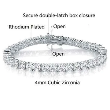 Gemsme 18K White Gold Plated 4.0 Round Cubic Zirconia Classic Tennis Bracelet 7.5 Inch For women