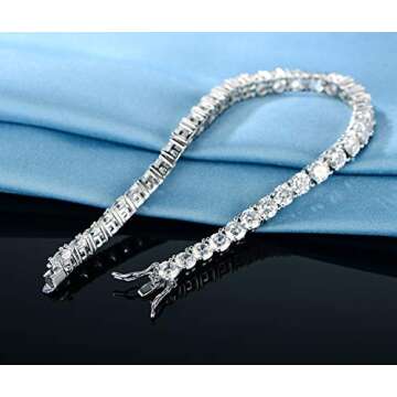 Gemsme 18K White Gold Plated 4.0 Round Cubic Zirconia Classic Tennis Bracelet 7.5 Inch For women