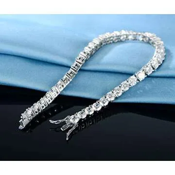 Gemsme 18K White Gold Plated 4.0 Round Cubic Zirconia Classic Tennis Bracelet 7.5 Inch For women