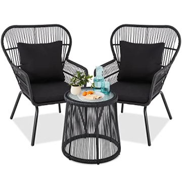 Best Choice Products 3-Piece Patio Conversation Bistro Set - Stylish Outdoor Wicker Furniture for De...