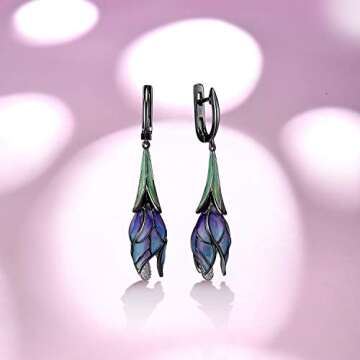 Santuzza Tulip Earrings 925 Sterling Silver Enamel Floral Drop Earrings Purple Flower Dangle Earring...