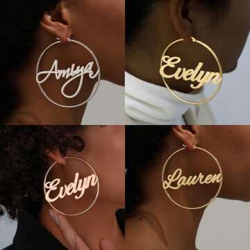 3UMeter Custom Bamboo Earrings for Women Name Earrings Personalized 18K Gold Plated Customized Earri...