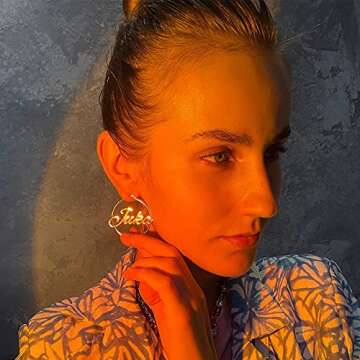 3UMeter Custom Bamboo Earrings for Women Name Earrings Personalized 18K Gold Plated Customized Earrings Fashion Jewelry Gifts (2.5 inches, Hoop)