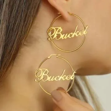 3UMeter Custom Bamboo Earrings for Women Name Earrings Personalized 18K Gold Plated Customized Earrings Fashion Jewelry Gifts (2.5 inches, Hoop)