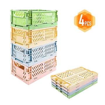 4-Pack Mini Baskets Plastic for Shelf Home Kitchen Storage Bin Organizer, Stacking Folding Storage B...