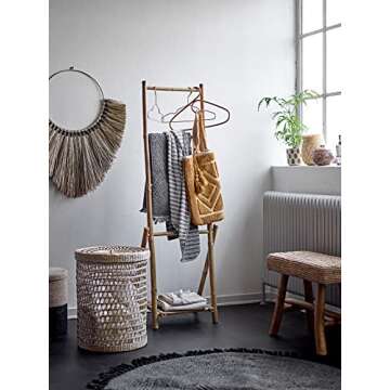 Creative Co-Op 25.25" W Woven Mendong Covered Stool with Teak Wood Legs