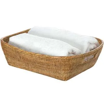 KOUBOO 1060076 La Jolla Shelf Storage Basket – Elegant Honey-Brown Rattan Storage Solution