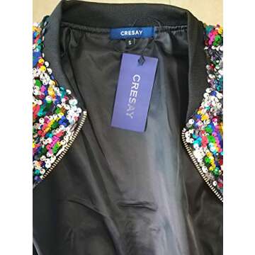 Cresay Women's Sequin Fitted Long Sleeve Zipper Blazer Bomber Jacket-Rainbow M