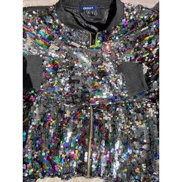 Cresay Women's Sequin Fitted Long Sleeve Zipper Blazer Bomber Jacket-Rainbow M