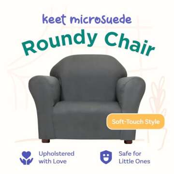 Keet, Roundy Child Size Chair, Microsuede, Comfortable and Durable Kids Chair, Toddler Couch Easy to Coordinate, Toddler Sofa Couch for Girls and Boys, Kids Couch Chair, Ages 2-5 Years, Charcoal