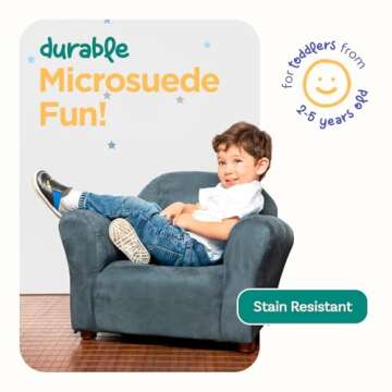 Keet, Roundy Child Size Chair, Microsuede, Comfortable and Durable Kids Chair, Toddler Couch Easy to Coordinate, Toddler Sofa Couch for Girls and Boys, Kids Couch Chair, Ages 2-5 Years, Charcoal