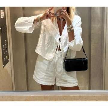 Stylish Tie Front Top Coquette Bow Linen Shirt for Summer