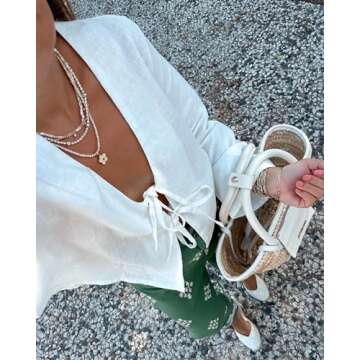 Stylish Tie Front Top Coquette Bow Linen Shirt for Summer