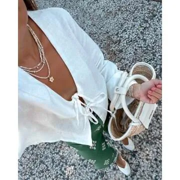 Stylish Tie Front Top Coquette Bow Linen Shirt for Summer