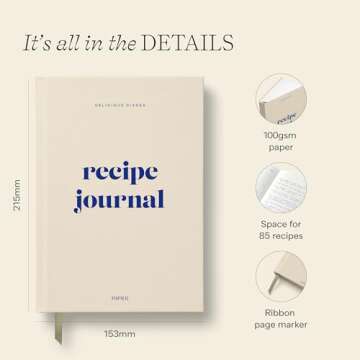 Papier Hardback Recipe Journal - Cream, 8.46" L x 6.02" W | Hardcover Food Recipe, Cooking & Dining Journal | Diary Preserves Family Traditions, Space for Meal Ratings, Cooking Hints & Tips