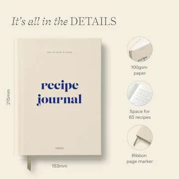 Papier Hardback Recipe Journal - Cream, 8.46" L x 6.02" W | Hardcover Food Recipe, Cooking & Dining Journal | Diary Preserves Family Traditions, Space for Meal Ratings, Cooking Hints & Tips