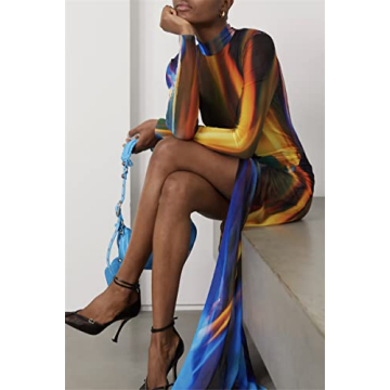 Fashionable Women's Colorful See-Through Long Dress