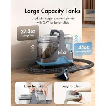 iDOO Carpet Cleaner Machine, Upholstery Cleaner 600W Deep Cleaning, 17Kpa Powerful Suction Spot Carpet Shampooer for Pet, Home, Couch, Car Seat, Mattress, Rug & Sofa, Little Portable Carpet Cleaner