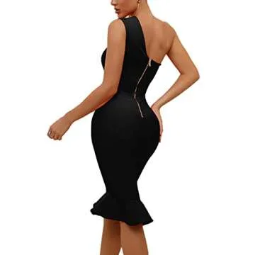 UONBOX Women's Elegant One Shoulder Midi Bandage Dress