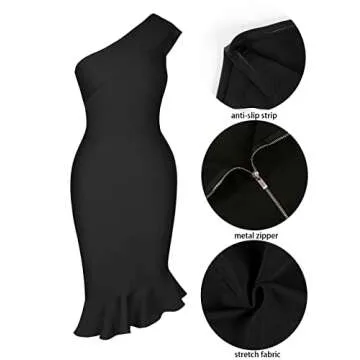 UONBOX Women's Elegant One Shoulder Midi Bandage Dress