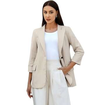 Linen Blazer Women Linen Jackets 3/4 Sleeve Spring Summer Blazers Lightweight Blazer Business Casual...