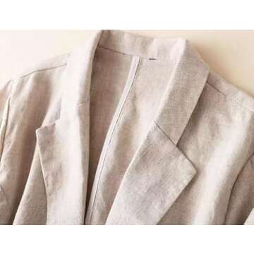 Linen Blazer Women Linen Jackets 3/4 Sleeve Spring Summer Blazers Lightweight Blazer Business Casual Blazers Jackets (Beige Blazer, M)
