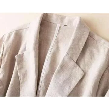 Linen Blazer Women Linen Jackets 3/4 Sleeve Spring Summer Blazers Lightweight Blazer Business Casual Blazers Jackets (Beige Blazer, M)